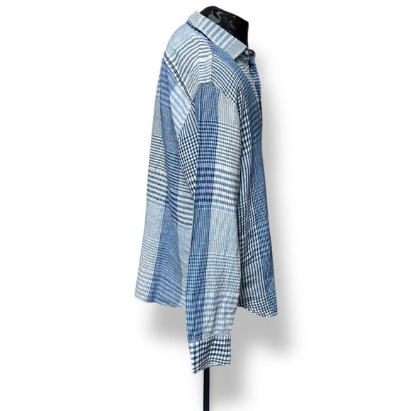 Tommy Bahama Men's L Blue Plaid Linen Patchwork Button Up Shirt Coastal Island - Picture 3 of 8
